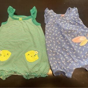 Carter's Teal and White Striped Baby/blue and white dragon fly romper sets